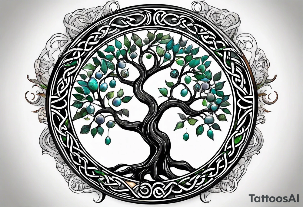 enso ring, celtic tree and acorn symbols tattoo idea