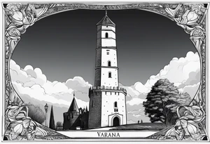 picture of Varaždin tower
with the names vesna and ivo under it tattoo idea