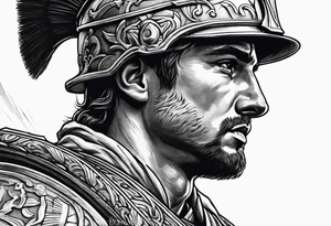 Roman soldier looking right at  ruins tattoo idea