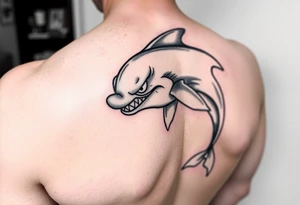 Cartoon dolphin with a evil face tattoo idea