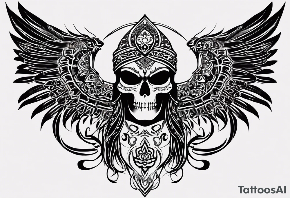 kali ma, alien goddess, valkrye, aries, cosmic pirate, divine feminine, zenza resonance, pachamama, lotus azul, blank panther, eagle, skull, 5D, nueva gaya, dna 12, left side chest tatoo tattoo idea