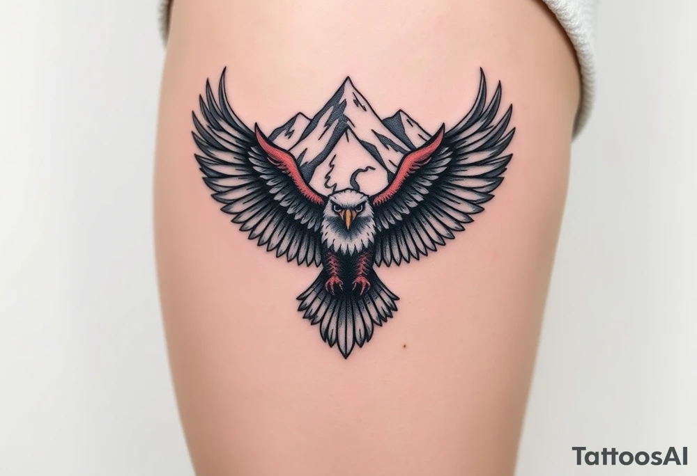 majestic eagle spreading wings against mountain peaks tattoo idea