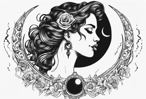 crescent moon with womans face masculine tattoo tattoo idea