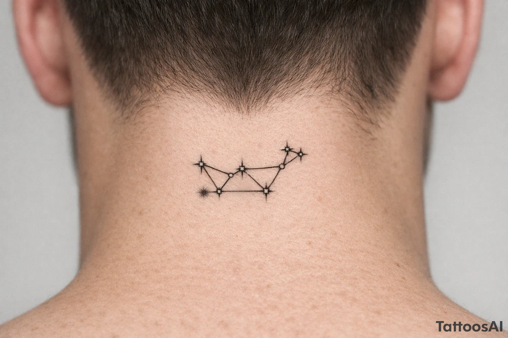 A constellation with one star distinctly dimming, black and grey realism. tattoo idea