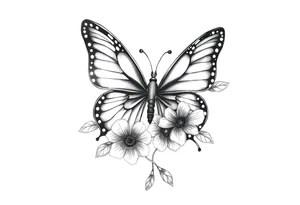 blackink work and shading butterfly with flowers tattoo idea