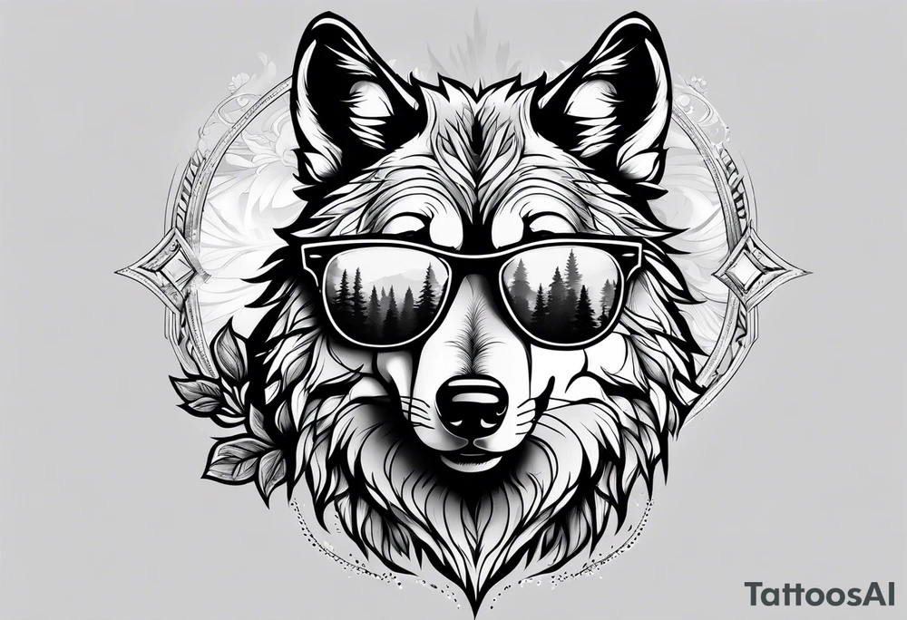 Badass wolf wearing sunglasses tattoo idea
