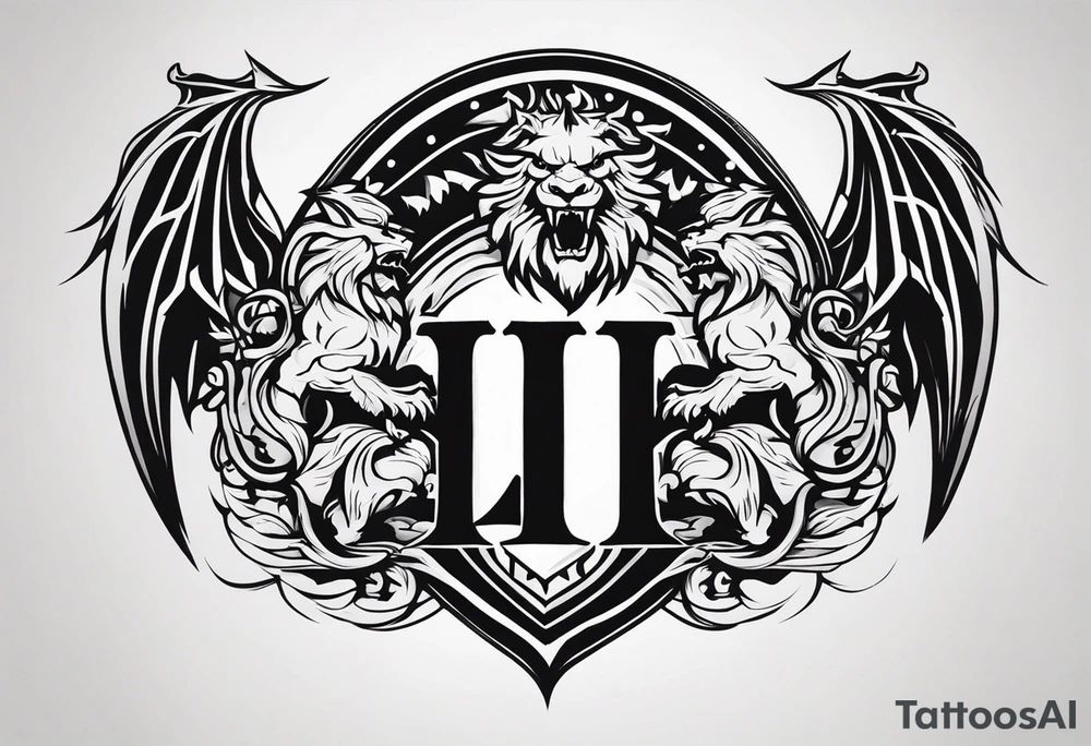 Valhalla sword shield dragon axe lion tattoo idea