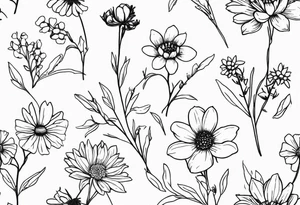 wildflower bouquet with birthflowers for April, May, June, august, october, november tattoo idea