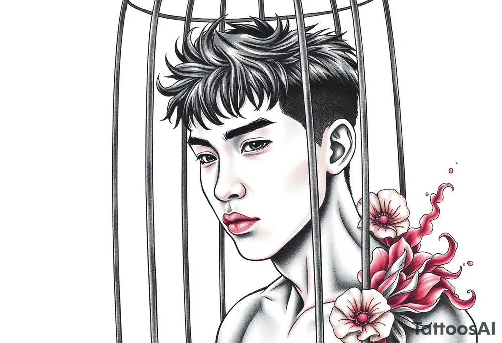 Handsome Asian young guy in a cage tattoo idea