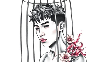 Handsome Asian young guy in a cage tattoo idea