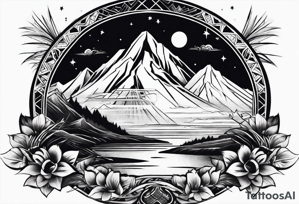 mountain and space samoan style tattoo idea