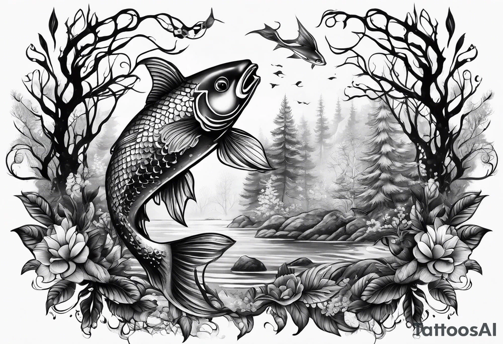 Pisces in a forest tattoo idea