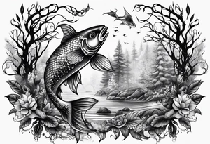 Pisces in a forest tattoo idea