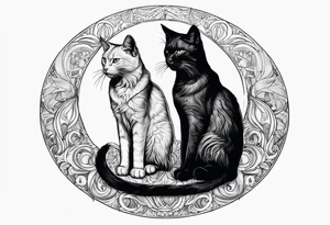 2 cats in laid crescent moon tattoo idea