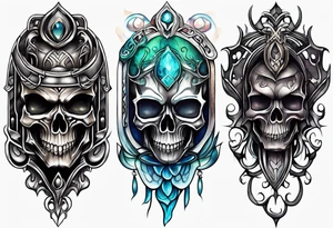 knee tattoo with skull and water colors and shapes tattoo idea