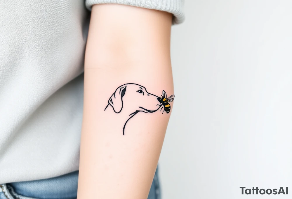 brown lab sniffing or chasing a bumble bee tattoo idea