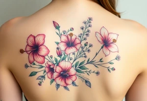 vintage bouquet of wild hibiscus
 and meadow flowers with morning dew and a fox tattoo idea