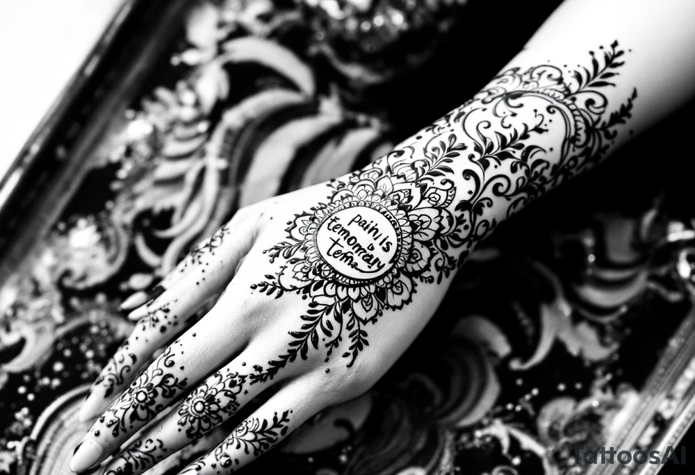 Indian style Henna tattoo for the inner wrist including word pain is temporary. tattoo idea