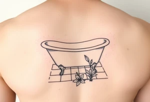 Clawfoot bathtub on tile floor with lily growing out of floor tattoo idea