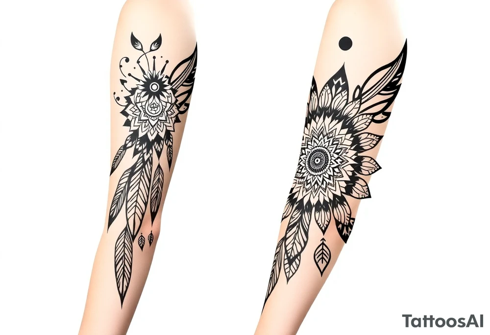 spiritual feather indian mandala shaman tattoo idea