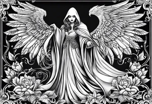 Shadow cloak protecting beautiful dagger tattoo idea