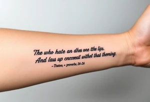 proverbs 26: 25-26
He who hates, disguises it with his lips, And lays up deceit within himself,Their hatred may be concealed by deception, but their wickedness will be exposed in the assembly tattoo idea