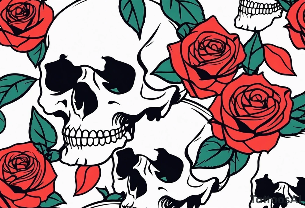 skull and roses tattoo idea