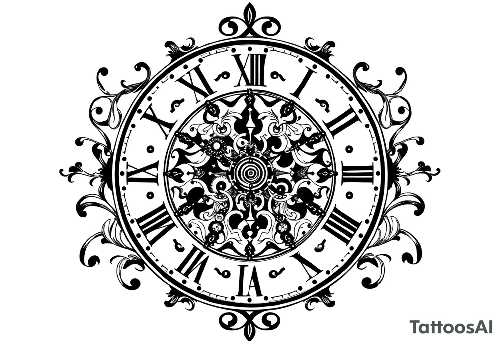 vintage roman numerals within ornate clockwork mechanism tattoo idea