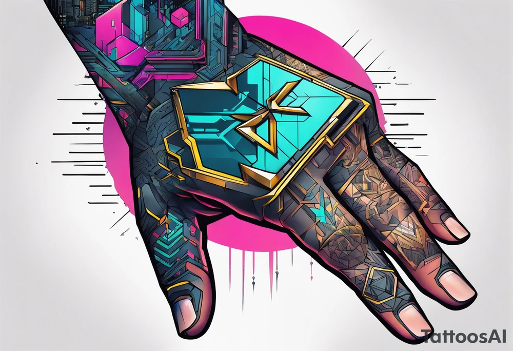 cyberpunk 2077, hand tattoo, geometric, subtle, men tattoo idea