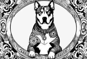husky and pitbull facing backwards tattoo idea