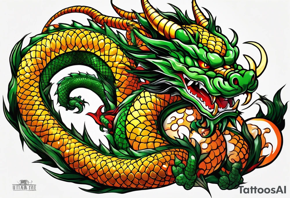 shenron wrapped around all 7 dragon balls tattoo idea