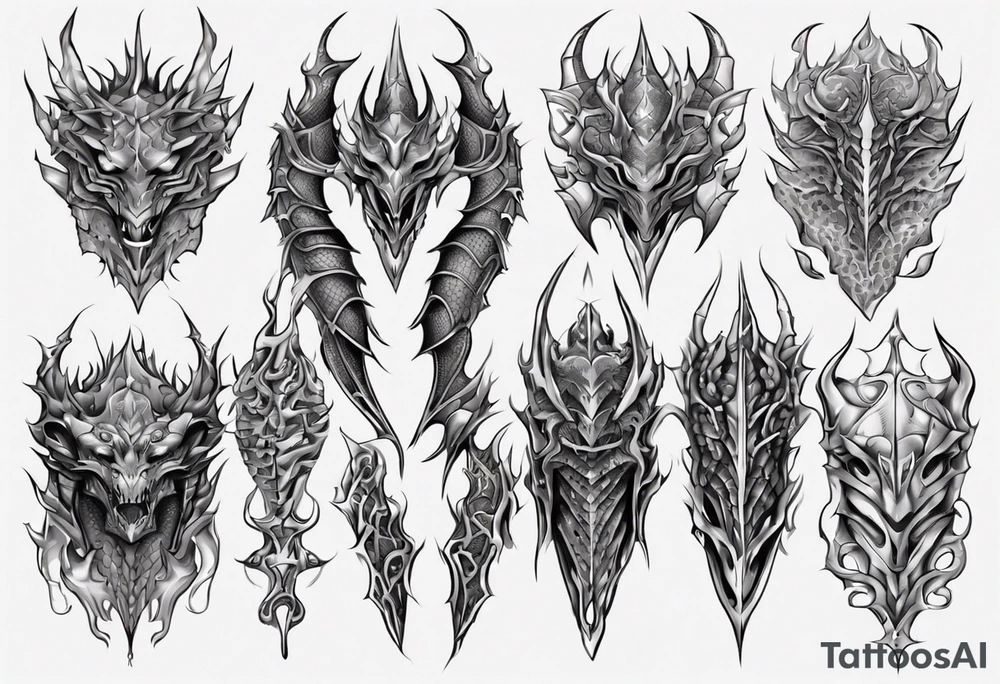 Dragon skin armor symmetrical tattoo idea