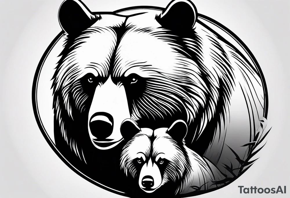 mother bear and cub teardrop shaped simple tattoo idea