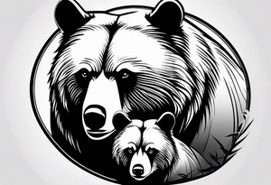 mother bear and cub teardrop shaped simple tattoo idea