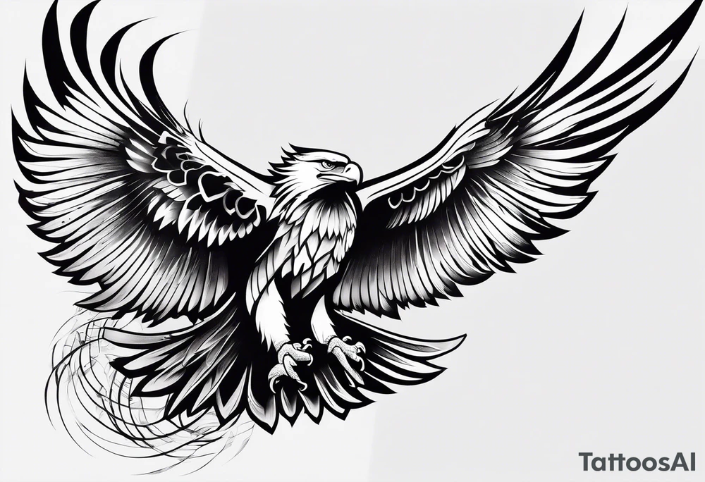Japanese leg sleeve eagle with black swirl filler tattoo idea