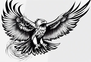 Japanese leg sleeve eagle with black swirl filler tattoo idea