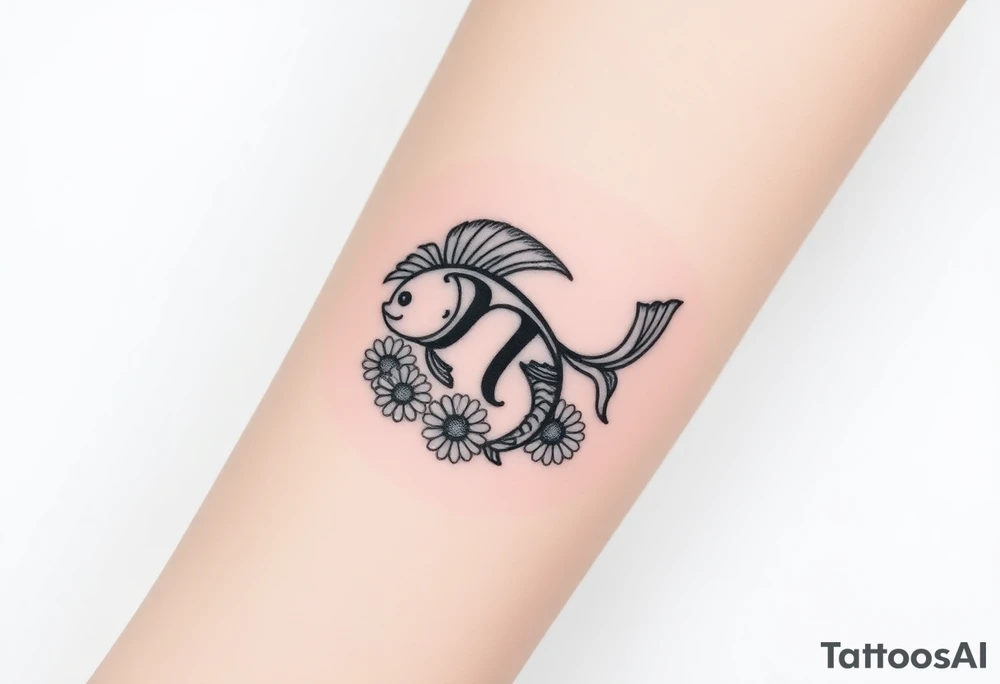 zodiac sign Pisces, surrounded by daisy's tattoo idea