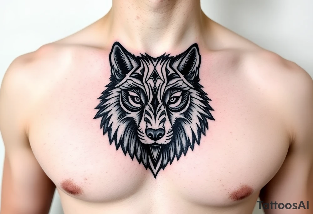 wolf on chest tattoo idea