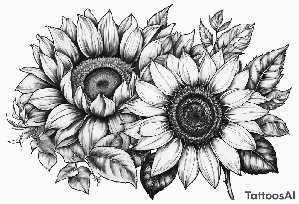 Sunflower and rose flower tattoo idea