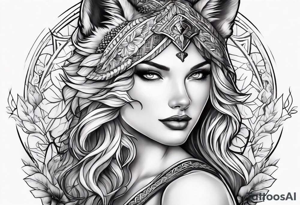 woman and wolf tattoo idea