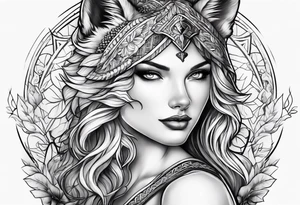 woman and wolf tattoo idea