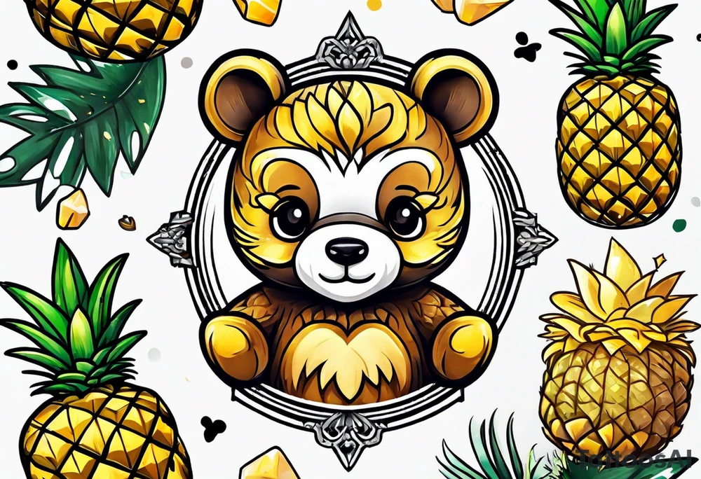 Cute Pineapple bear tattoo idea