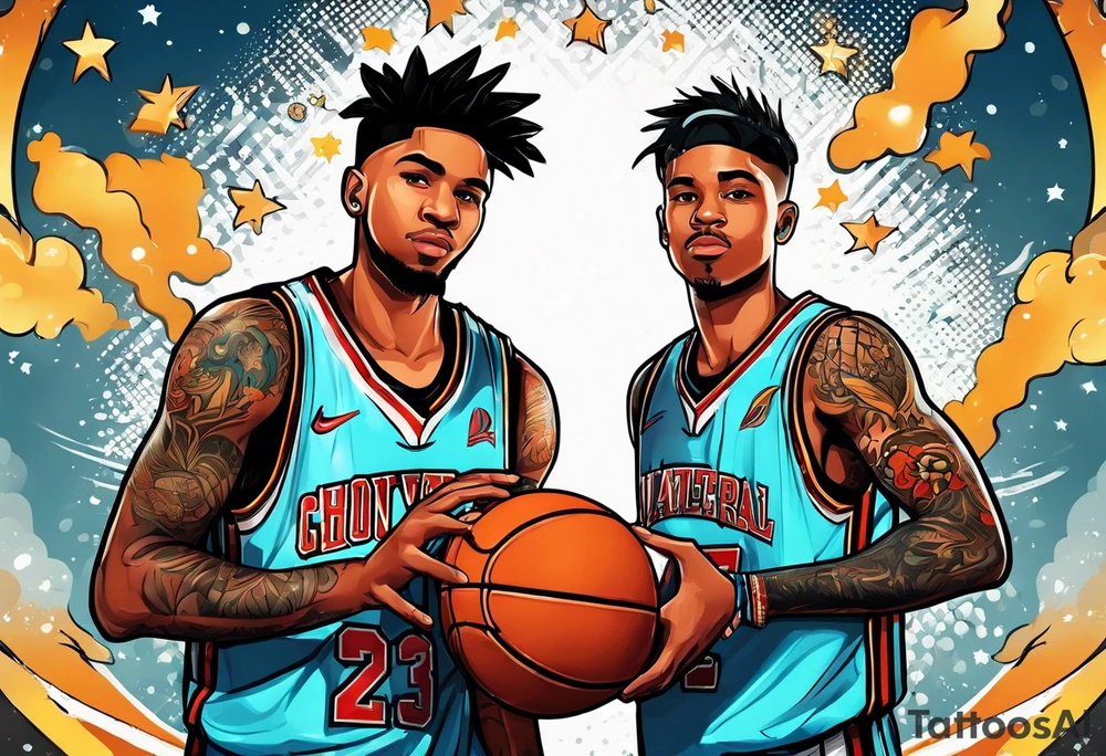 Two boys selling basketball cards tattoo idea