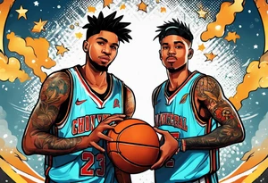 Two boys selling basketball cards tattoo idea