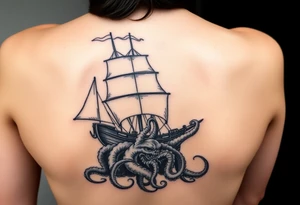 Extra large 
female side and hip tattoo pirate ship getting sunk by the kraken tattoo idea