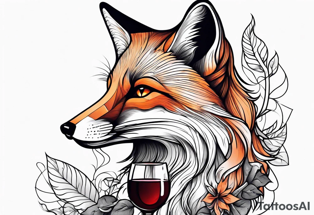 Fox drinking wine tattoo idea