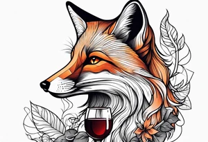 Fox drinking wine tattoo idea