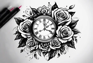 eine große Uhr mit einer Rose tattoo idea