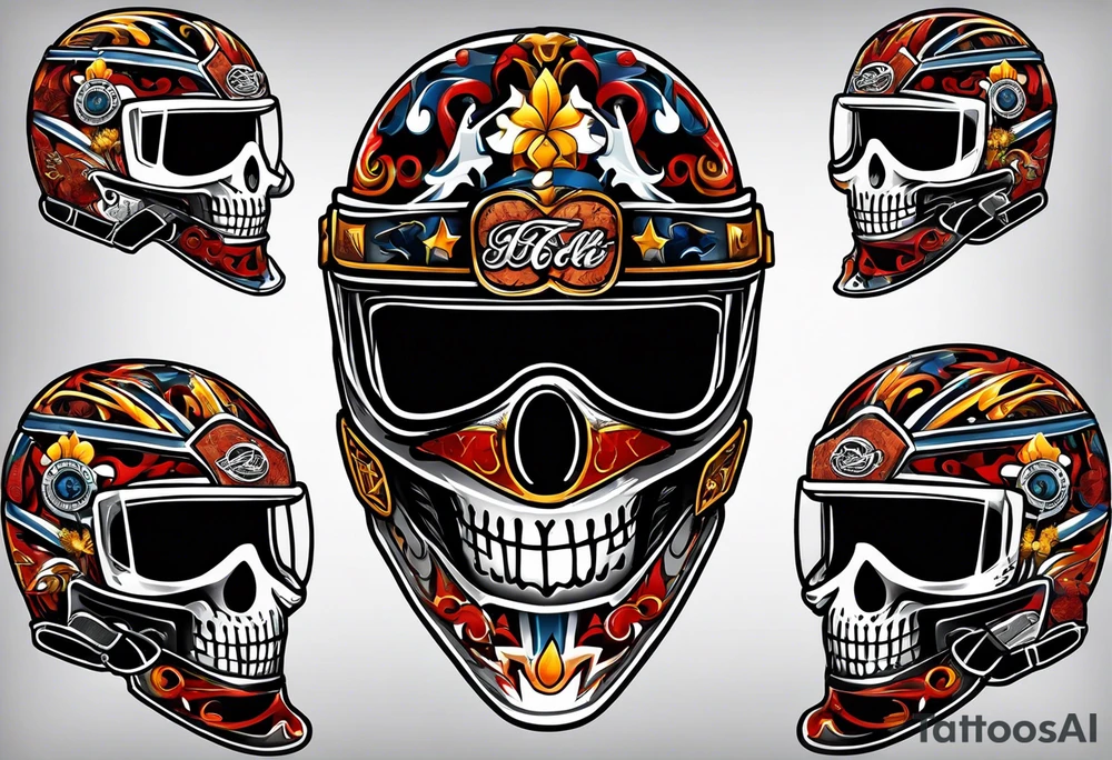 hockey helmet skull with stick and puck tattoo idea