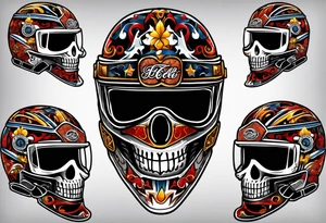 hockey helmet skull with stick and puck tattoo idea